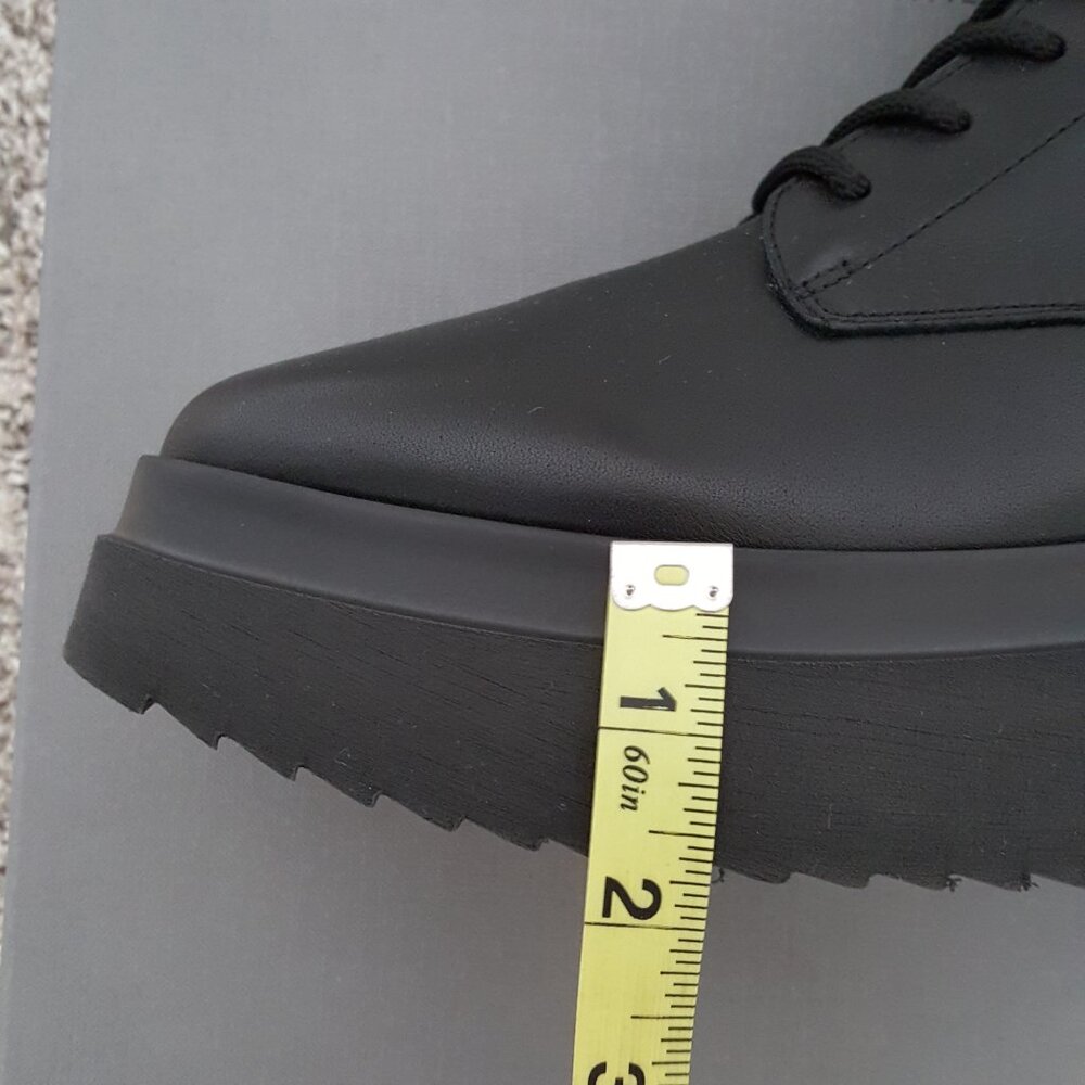 Aquatalia Ornella Boot 9.5 Platform Black Leather Weatherproof Moto Combat Lace - Picture 6 of 15